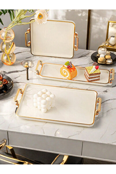 Roomlyne صينية تقديم عصرية فاخرة بتصميم حديث مع مقابض، طبق مستطيل متعدد الاست...