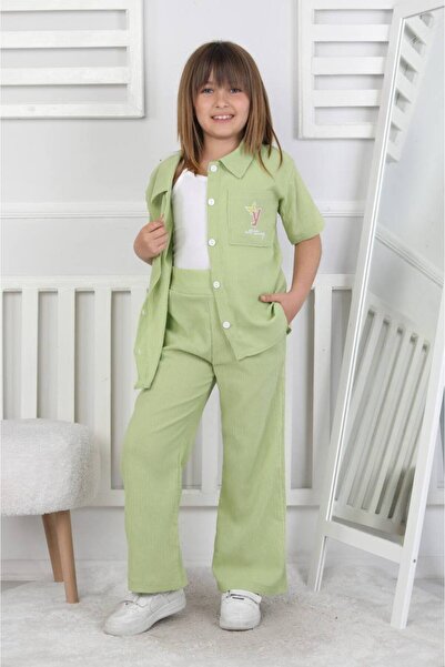Erzani Kids Κοριτσίστικο πουκάμισο, παντελόνι, καλοκαιρινό σετ 3 τεμαχίων