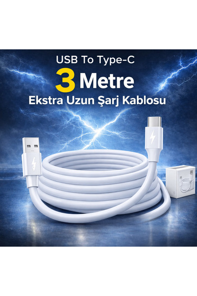 Beruflic Poco X5 Uyumlu 3 Metre USB Type-C Şarj Kablosu
