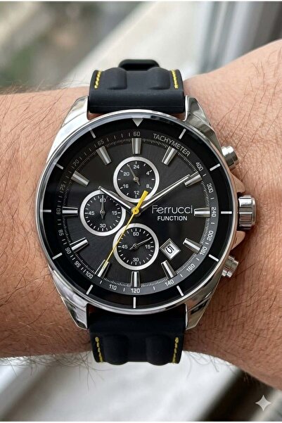 Ferrucci Sports Design Men's Wristwatch |   46mm Steel Case, Black Silicone B...