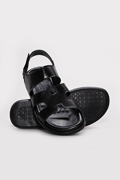 Ayakkabıhane Inside and Outside H Genuine Leather Black Style Men's S Sandals...
