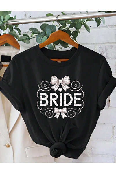 SUNFREE Bride Printed Oversize Crew Neck Short Sleeve Black Women's Tshirt