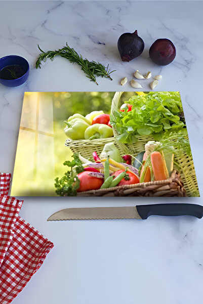 kutuTR سلة الخضار منقوش لوح تقطيع من الزجاج المقسى مقاس 30×40 سم مطبوع بالأشع...