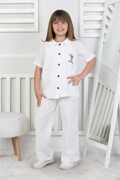 Erzani Kids Κοριτσίστικο πουκάμισο, παντελόνι, καλοκαιρινό σετ 3 τεμαχίων