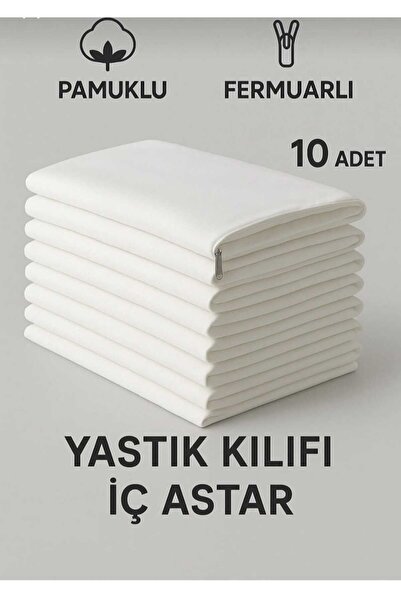 AYHOME Pamuklu 50 X 70 Beyaz İç Astar Fermuarlı Yastık Kılıfı 10 Lu Yastık Şi...