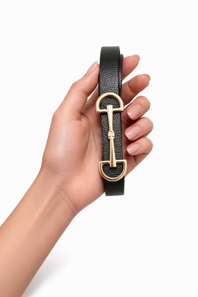 kemer krallığı Imperio Gold D Buckled Reversible Black & Tan Women's Belt
