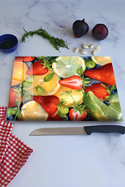 kutuTR Mixed Fruit Slices Patterned Tempered Glass Cutting Board Uv Printing ...
