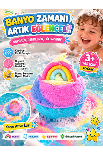 DENAPCAL Banyo Topu Gökküşağı Renkli Köpüren Deneyim – Banyoda Gökkuşağı Sürp...