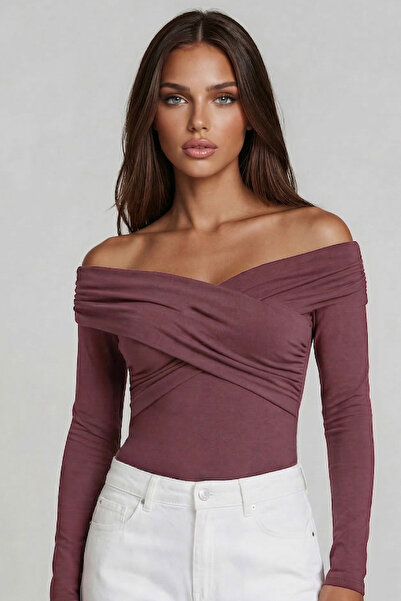 OLSAMODA Women's Cross-Necklace Drape Detail Flexible Fabric Design Blouse