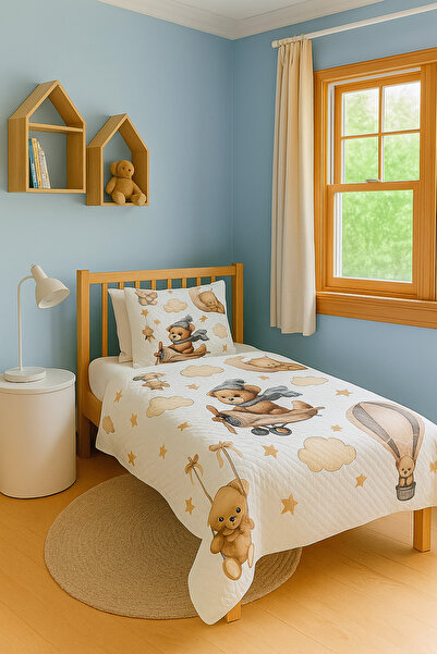 Bebişim Halı Ayıcıklı Uçak Bulut Desenli Tek Kişilik Pike Takımı Çocuk Odası ...