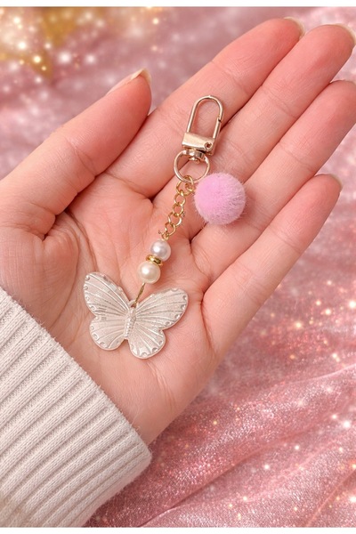 Butterflys Butterfly Keychain Y2K with Feathered Pompom