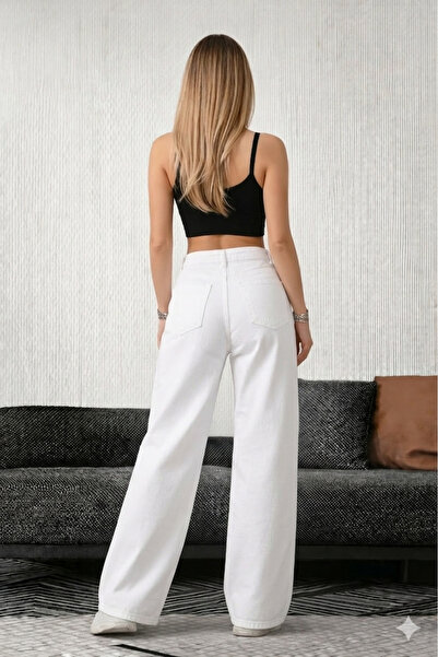 LAYAL MY BEAUTY Kadın Palazzo Salaş Rahat Kesim Likralı Yüksek Bel Jeans Kot ...