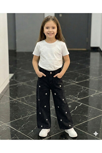 ERDEM KIDS Дънки за момичета Palazzo с широки крачоли и бродерия със звезди