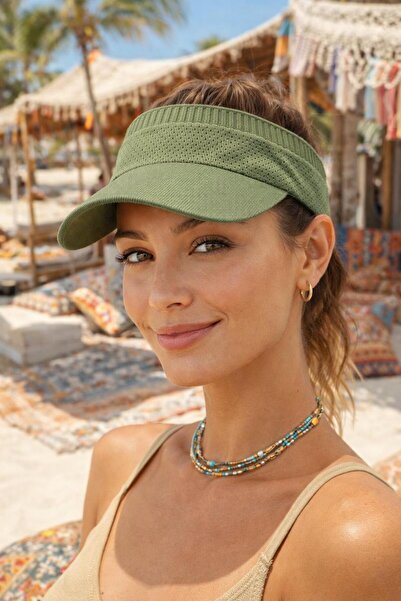 MARBERRY Khaki Stretch Fabric Tenisci Visor Women's Hat