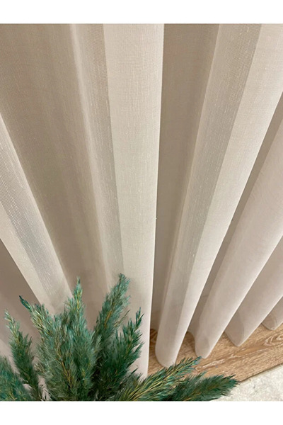 Brillant Beige Color Foldet Linen Dense Pleated Tulle Curtain Heavy Weight Do...