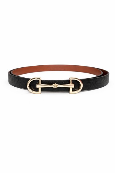 kemer krallığı Imperio Gold D Buckled Reversible Black & Tan Women's Belt