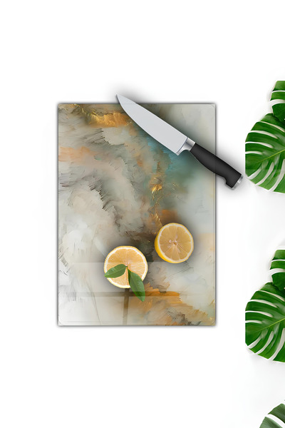 kutuTR Abstract Gold and Turquoise Textured Tempered Glass Cutting Board Uv Printing in 30X40 cm Size - Bckt034