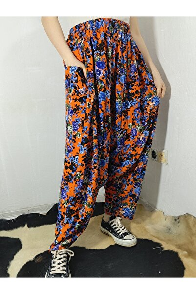 hoaryage Ύφασμα βισκόζης με μοτίβο λουλουδιών με τσέπες φαρδύ παντελόνι 100% ...