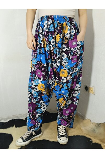 hoaryage Ύφασμα βισκόζης με μοτίβο λουλουδιών με τσέπες φαρδύ παντελόνι 100% ...