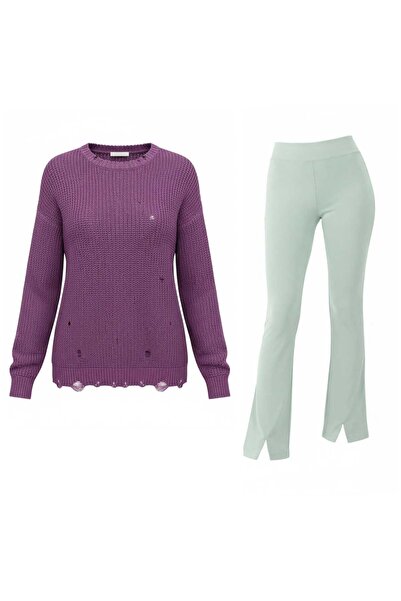 ANATOLIATEKSTILE Set Damă Pulover Lung Oversize + Colanți – Outfit Casual Con...