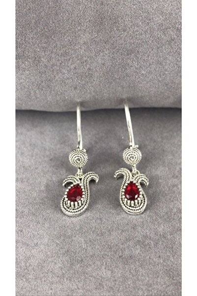 BEY SİLVER Yakut Taşlı Parmak Izi Lale Gümüş Kadın Küpe