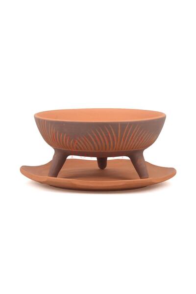 Cappadocia Pottery 20cm Desenli Ayaklı Altıgen Tabaklı Toprak Çömlek Saksı No...