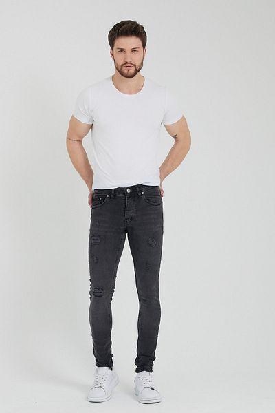 MODAMESTO Ανδρικό παντελόνι Anthracite Slim Fit Destroyed Jean
