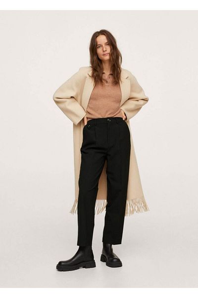 MANGO Woman Women's Black Pleated Straight Cut Trousers
