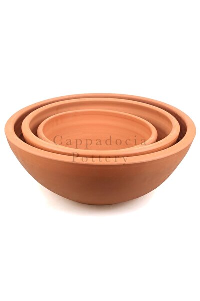 Cappadocia Pottery Yayvan Doğal Terleyen El Yapımı Çömlek Toprak Saksı Takımı...