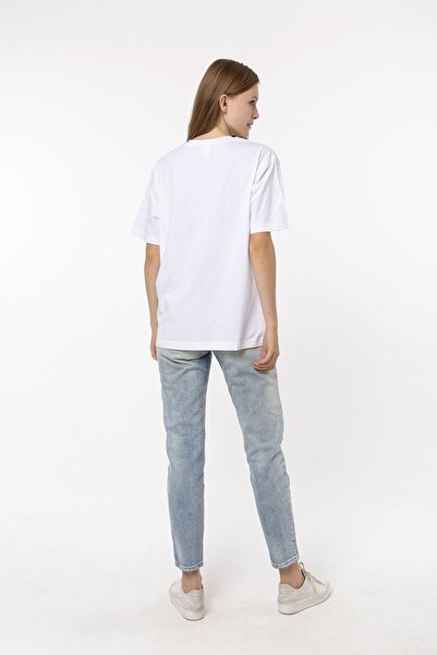 Nur Aka by Nurteks Horizon Embroidered White 100% Cotton Oversize Large Size T-shirt