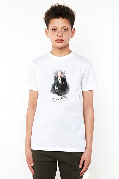 QIVI Unisex dečja bela Ulu Önder Mustafa Kemal Atatürk Štampano T-shirt