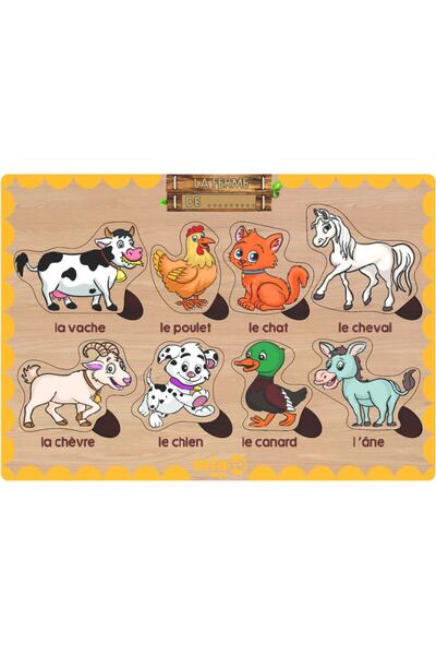 minİQ toys لغز تعليمي لحيوانات المزرعة الفرنسية الخشبية