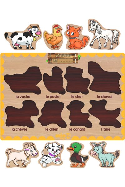 minİQ toys Wooden French Farm Animals Educational Puzzle