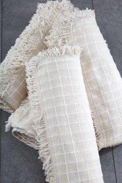 miss linda home collection Husă de canapea extensibilă 100% bumbac Buldan Handwork culoare crem naturală (180*250 CM)