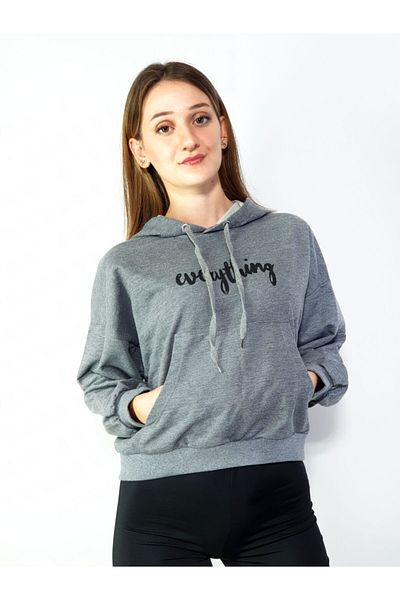 MERİCEY Hanorac oversize crop cu glugă antracit pentru femei