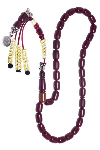 Tesbih Atölyesi Claret Red Colored Certified Capsule Cut Patterned Shaved Rosary