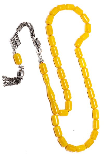 Tesbih Atölyesi Yellow Certified Capsule Cut Squeezing Amber Prayer Beads