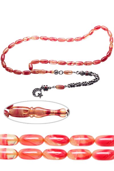 Tesbih Atölyesi Certified Red Color Capsule Cut Squeezed Amber Prayer Beads