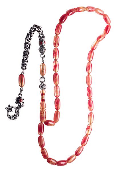 Tesbih Atölyesi Certified Red Color Capsule Cut Squeezed Amber Prayer Beads