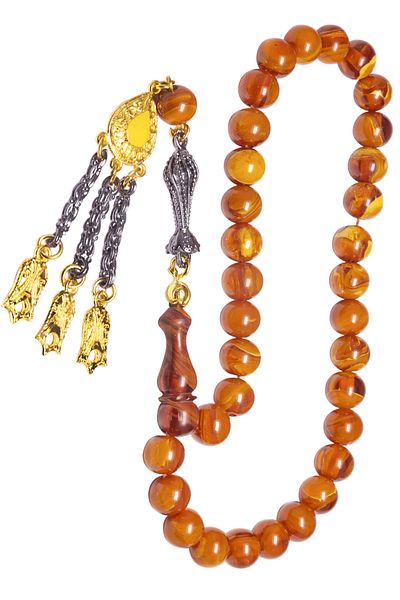 Tesbih Atölyesi Certified Apricot Colored Stick Squeezed Amber Prayer Beads