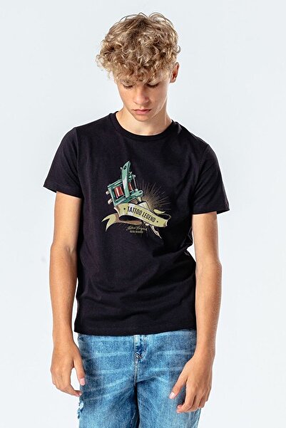 QIVI Unisex dečija crna majica sa tetovažom Legend Retro Štampano