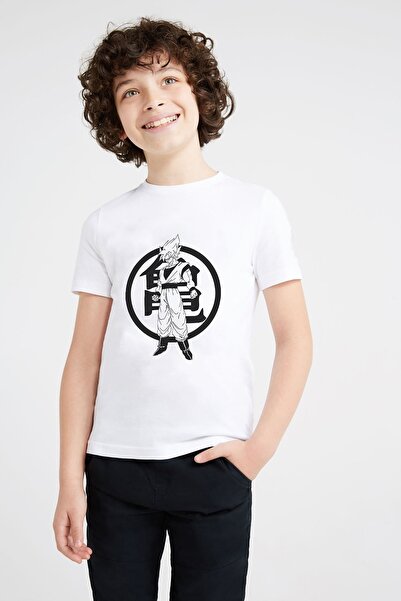 QIVI Unisex dečji beli anime Dragon Ball Štampano T-shirt