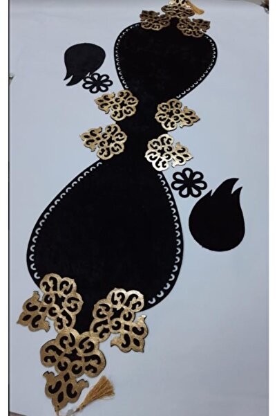 SEHARA مفرش/مفرش طاولة/غطاء طاولة قهوة/مخمل/126 سم سائل/5 قطع/أسود/ذهبي