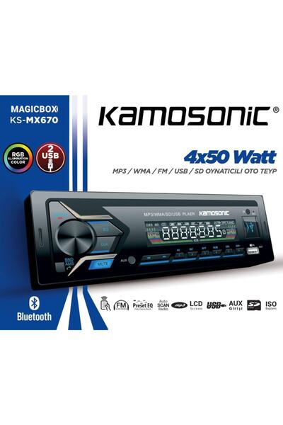 Kamosonic Ks-mx670 Mp3 Wma Fm Usb Sd Oynatıcılı Rgb Bluetooth 4x50 Oto Teyp