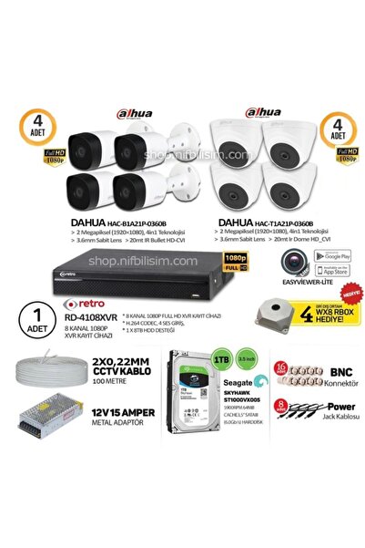 Retro Dahua 2mp Hd-cvı Kamera Seti 1tb Rd-4108xvr