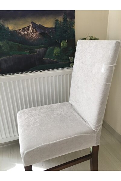 Buem Home Beyaz Likralı Kadife Sandalye Örtüsü