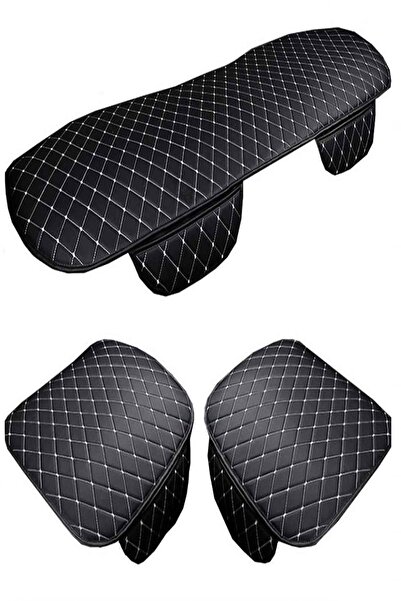 Renkli Garaj Hyundai I20 2008-2014 Compatible Front and Rear Suit Seat Cushion Anatolia Black Leather White Embroidery