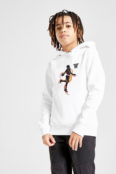 QIVI Hanorac alb cu glugă, unisex, cu siluetă de baschet, imprimat