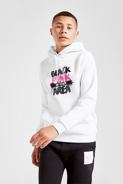 QIVI Hanorac alb cu glugă, unisex, cu imprimeu, roz negru, în zona ta