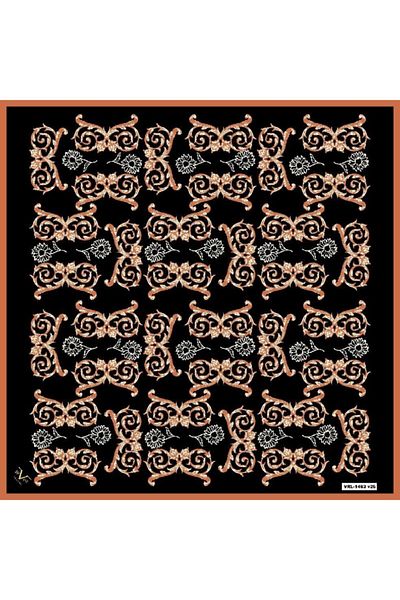 19V69 ITALIA Baroque Pattern Black Series Twill Scarf with Scarf Hanger and Gift Set 90x90 Cm